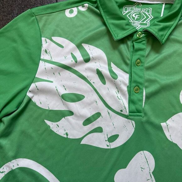Cut Throat Golf Men's Short-Sleeve Pointed Collar Leaves Shirt Green Extra Large - Picture 4 of 12